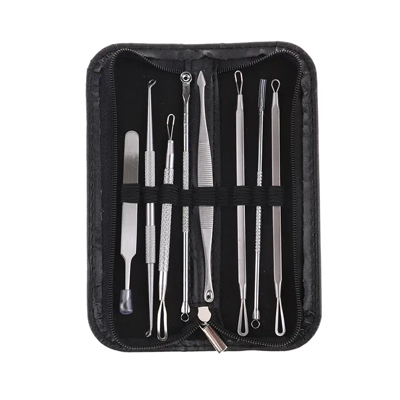 

8Pcs/set Stainless Steel Blackhead Remover Skin Care Kit Black Head Acne Comedone Pimple Blemish Extractor Beauty Tool With Bag
