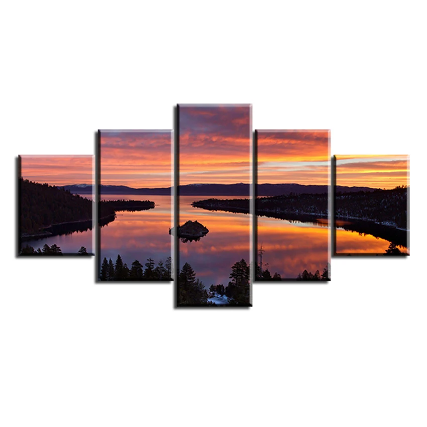 

5 pc Set ake-summer-sunset-wallpaper NO FRAME Oil Painting Canvas Prints Wall Art Pictures For Living Room Decorations