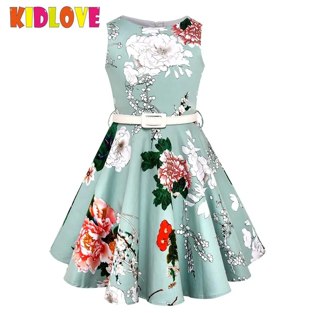 Kidlove Girls Fresh Style Floral Pattern Princess Dress Fashion Vintage Sleeveless Round Neck Fluffy Party Clothes ZK30 | Детская одежда