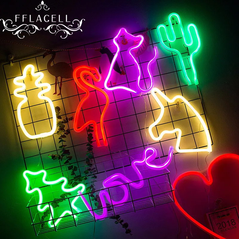 FFLACELL ночник настольная лампа LED неоновый кактус ананас Рождественская елка на