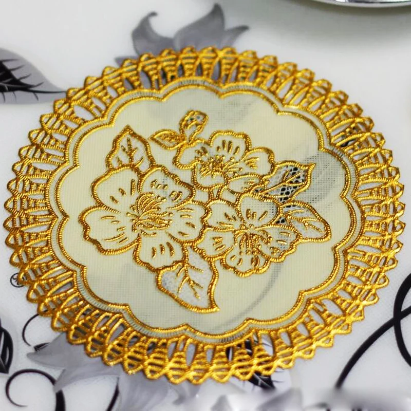 Лидер продаж кружевные круглые подставки в стиле ретро с золотистыми цветами