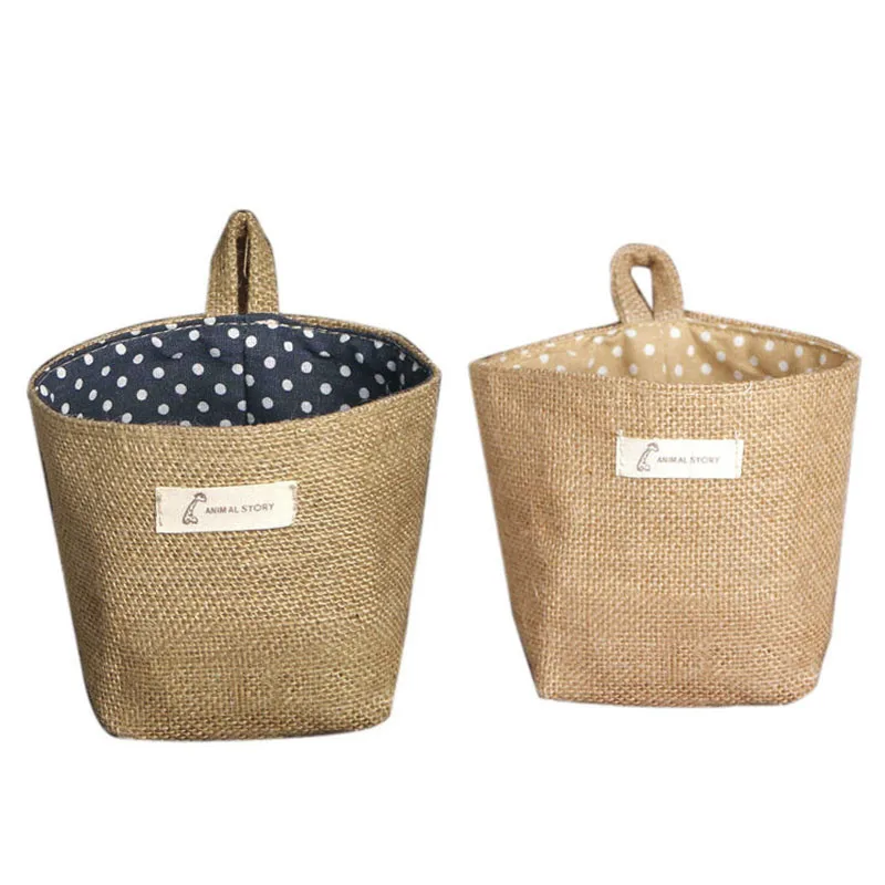 Сумка для хранения в горошек маленькая тканевая подвесная Нетканая плетеная