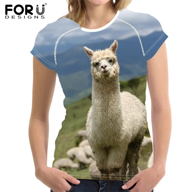 FORUDESIGNS/ Женская футболка из альпаки Kawaii, повседневная Летняя женская модная футболка с круглым вырезом, женские мягкие удобные футболки для женщин - Цвет: HMD1181BV