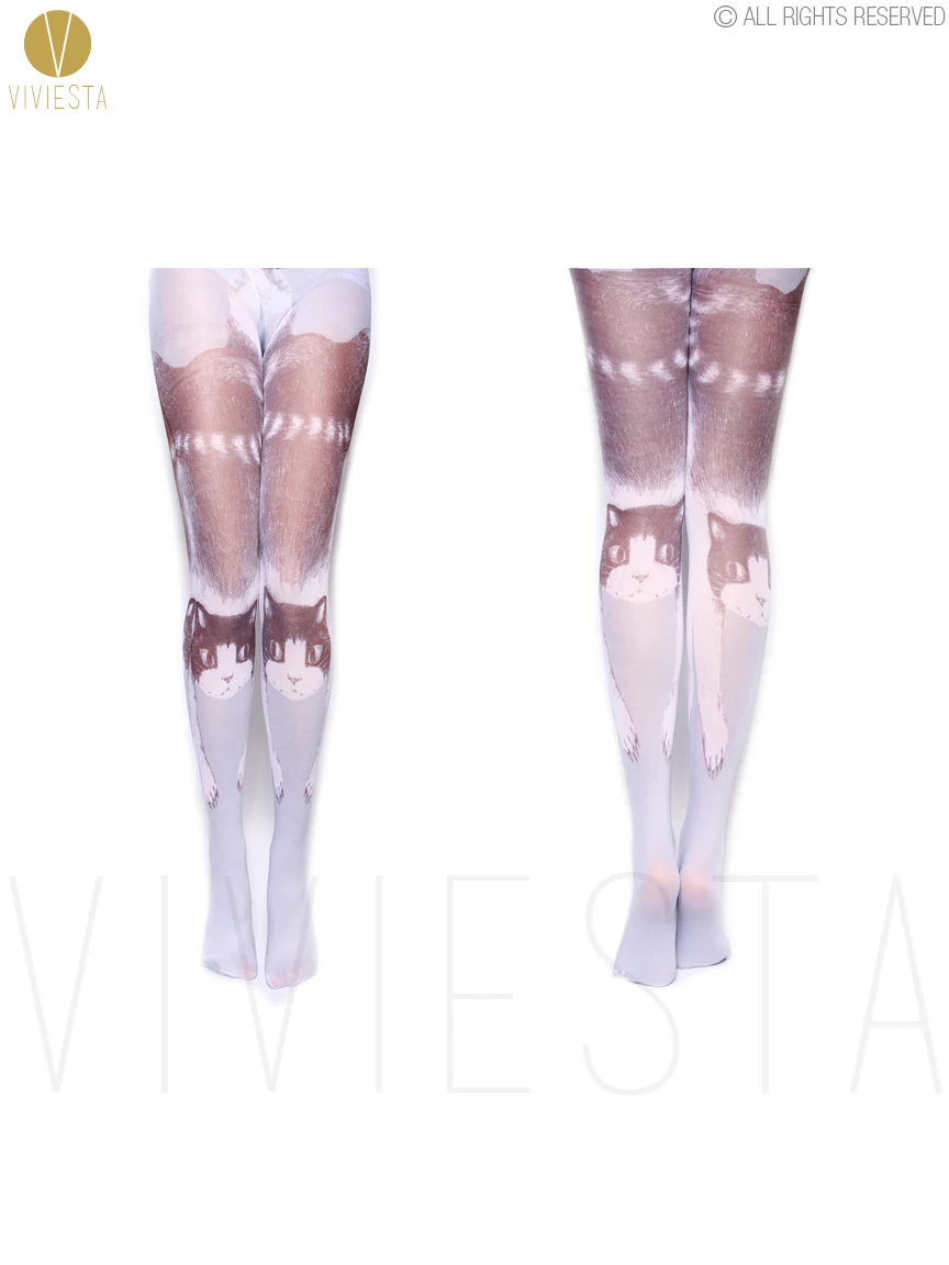 3D PHOTO PRINTED OPAQUE TIGHTS - 80D Women's Cute Japan Street Style Fashion Colorful Cat Kitten Butterfly Illusion Pantyhose | Женская