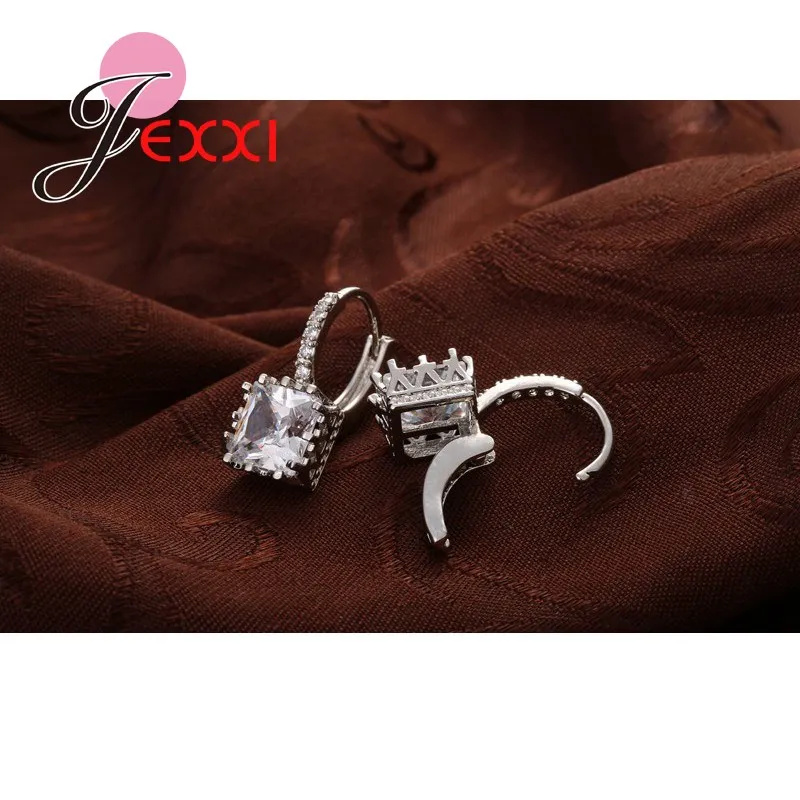 

Fashion Silver Earrings Best Birthday Christmas Gift For Women/Girls With Big Sqaure Cut White Cubic Zirconia Wholesale