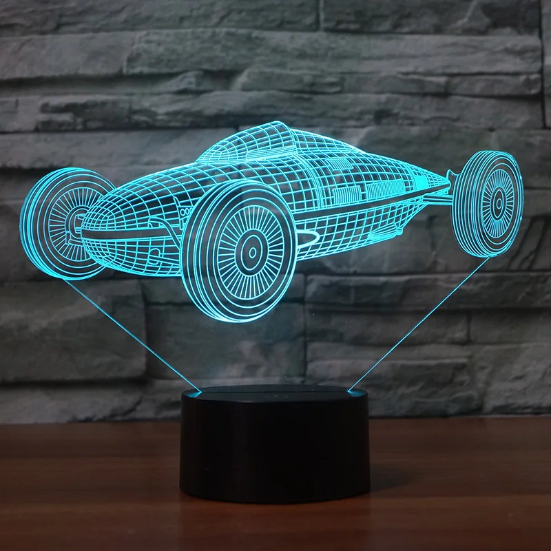 Креативный гоночный автомобиль 3D дизайн ночник 7 меняющихся цветов для детей или