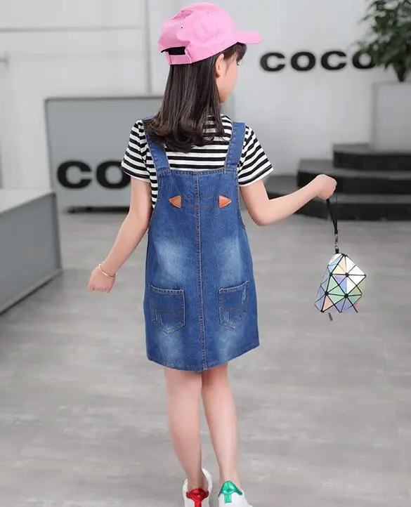 2017 новые комплекты одежды на весну и осень джинсовые юбки для девочек + футболка в