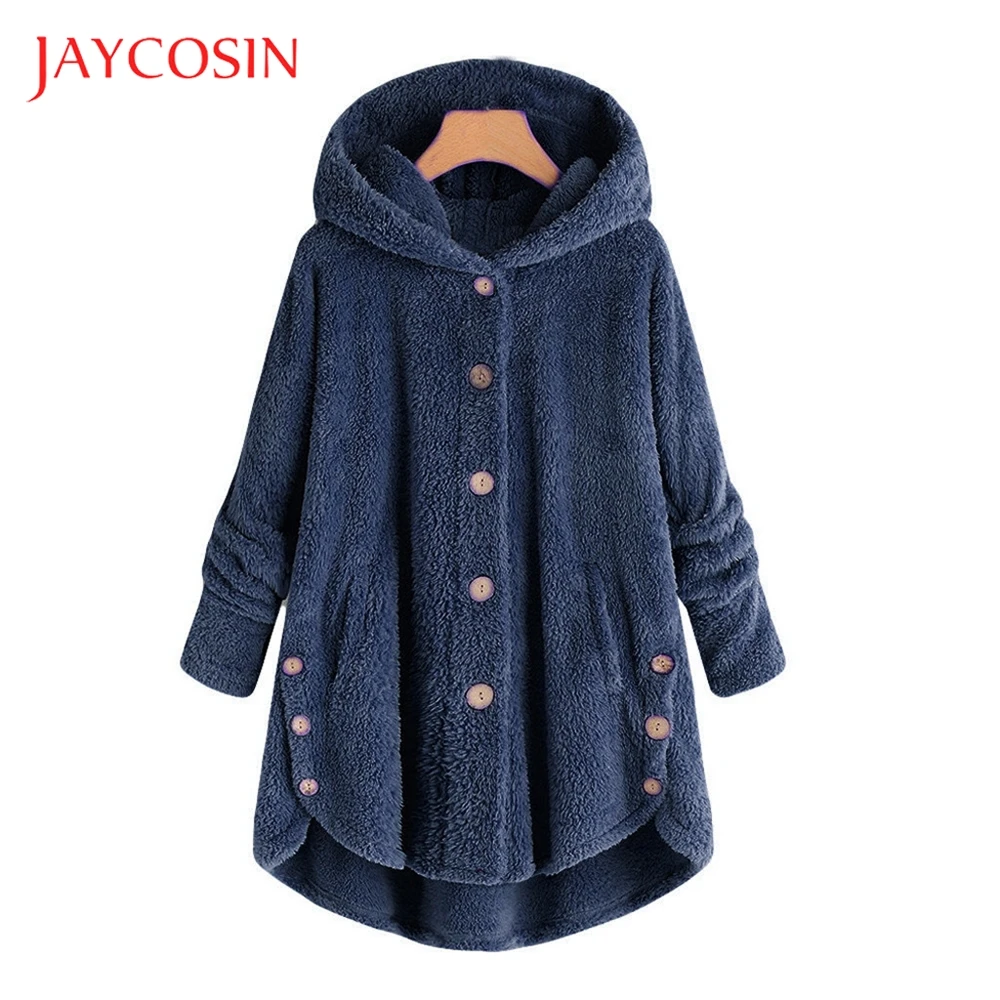 JAYCOSIN, Женское пальто на пуговицах, модные пушистые топы с хвостом, пуловер с капюшоном, свободный свитер, хлопковый материал, Модный повседневный стиль
