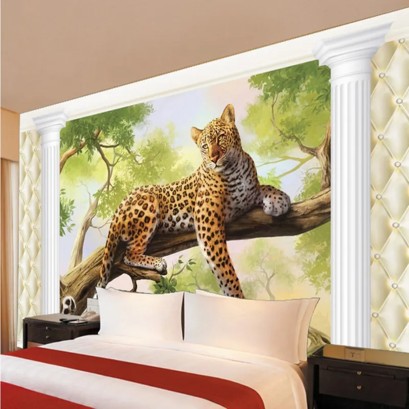

photo wallpaper Stereo 3D pillar space expansion leopard landscape mural background wall mural custom lobby wallpaper