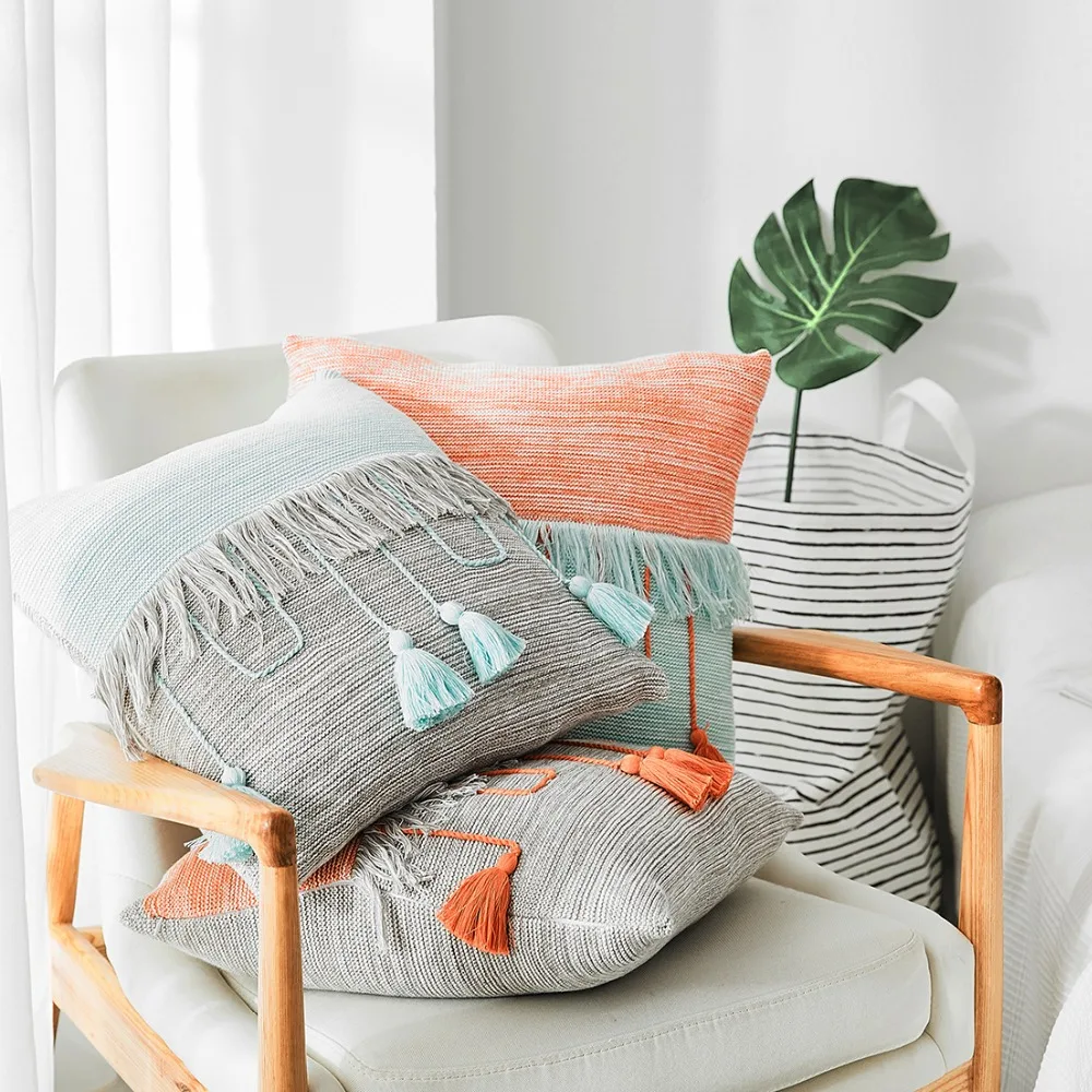 Macrame Pillow Case Decorative Hit Color PillowcasesCotton Office Pillows Cover Funda Almohada Nordic Modern Bed Room 45x45cm