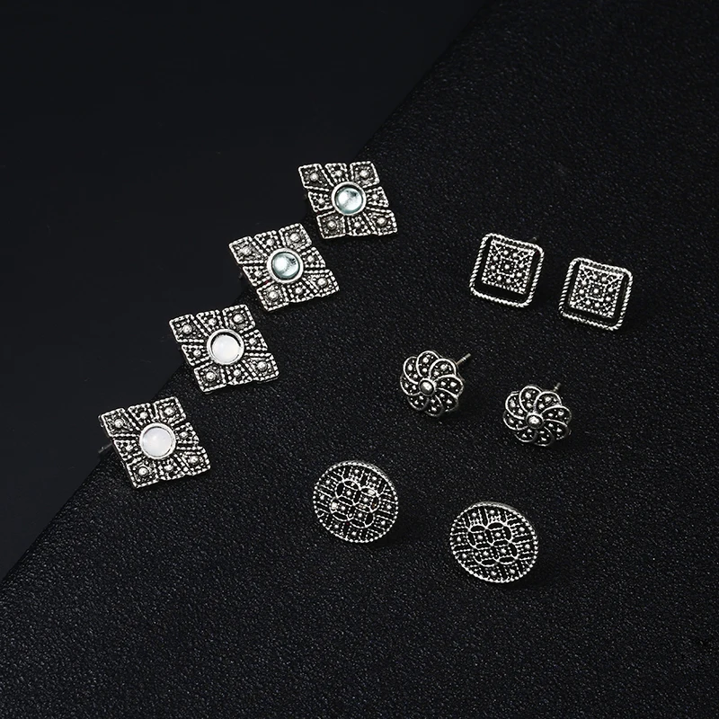 Женские серьги в стиле ретро с полыми цветами кристаллами и опалом 5 пар/компл.