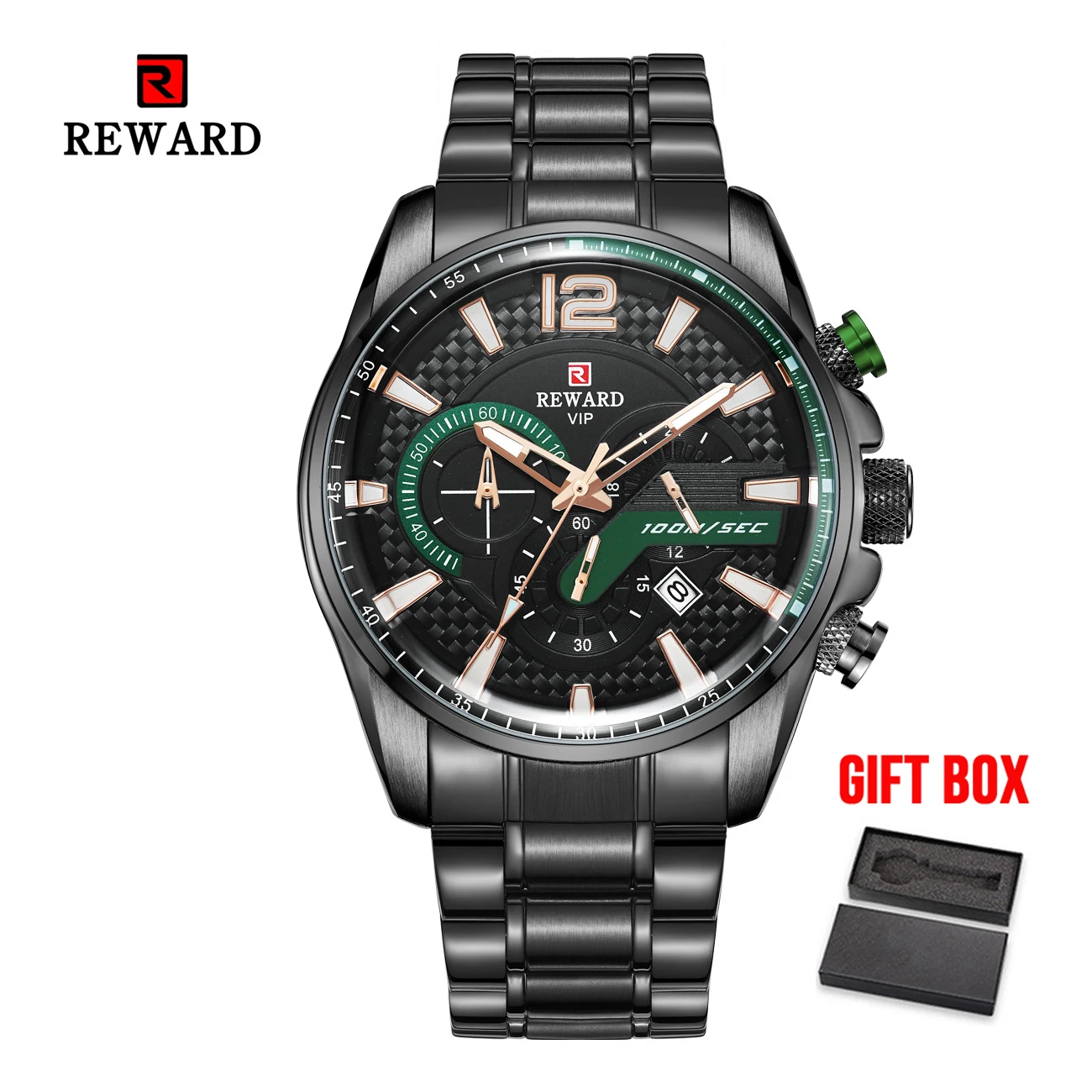 black green box Наградные мужские часы водонепроницаемые спортивные часы для мужчин кварцевые наручные часы Лидирующий бренд роскошные золотые часы Relogio Masculino - Цвет: black green box