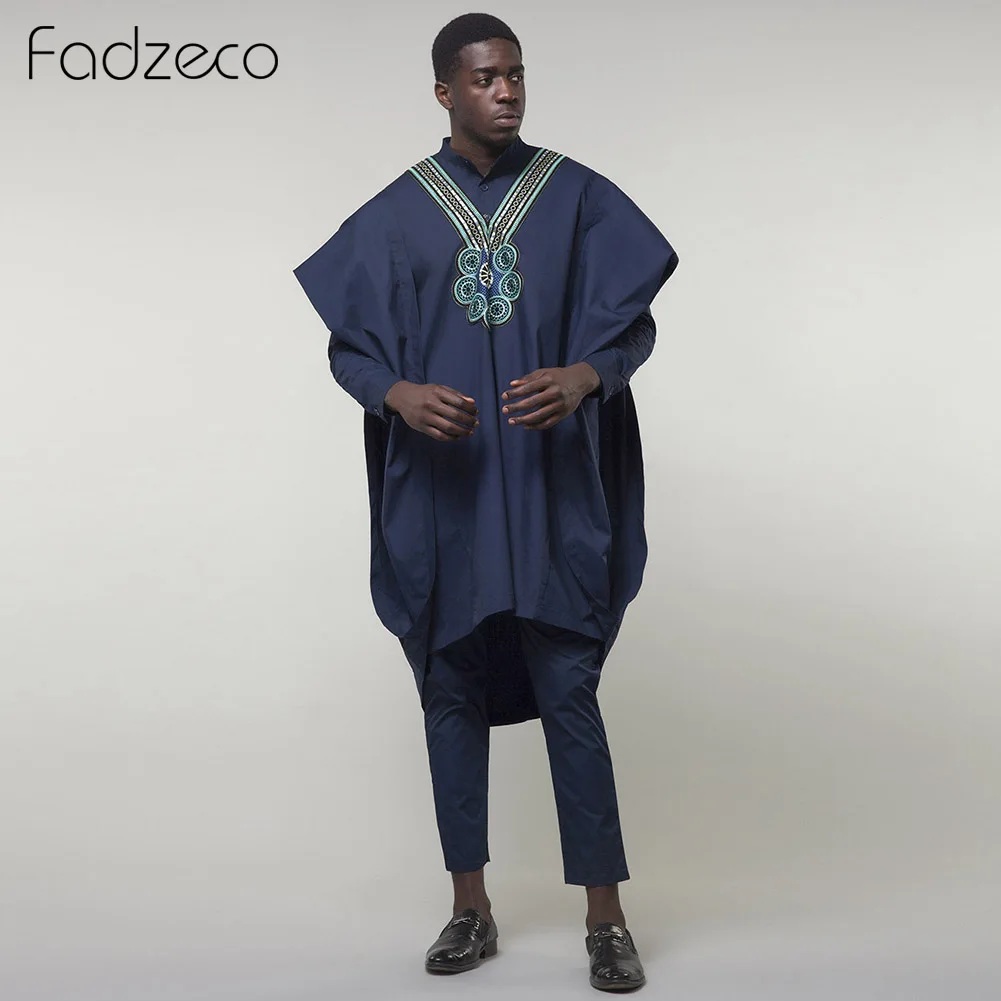 Fadzeco мужские Agbada африканские костюмы Дашики Топы в этническом стиле рубашка брюки деловой комплект из 3 предметов этнический формальный наряд африканская одежда Базен