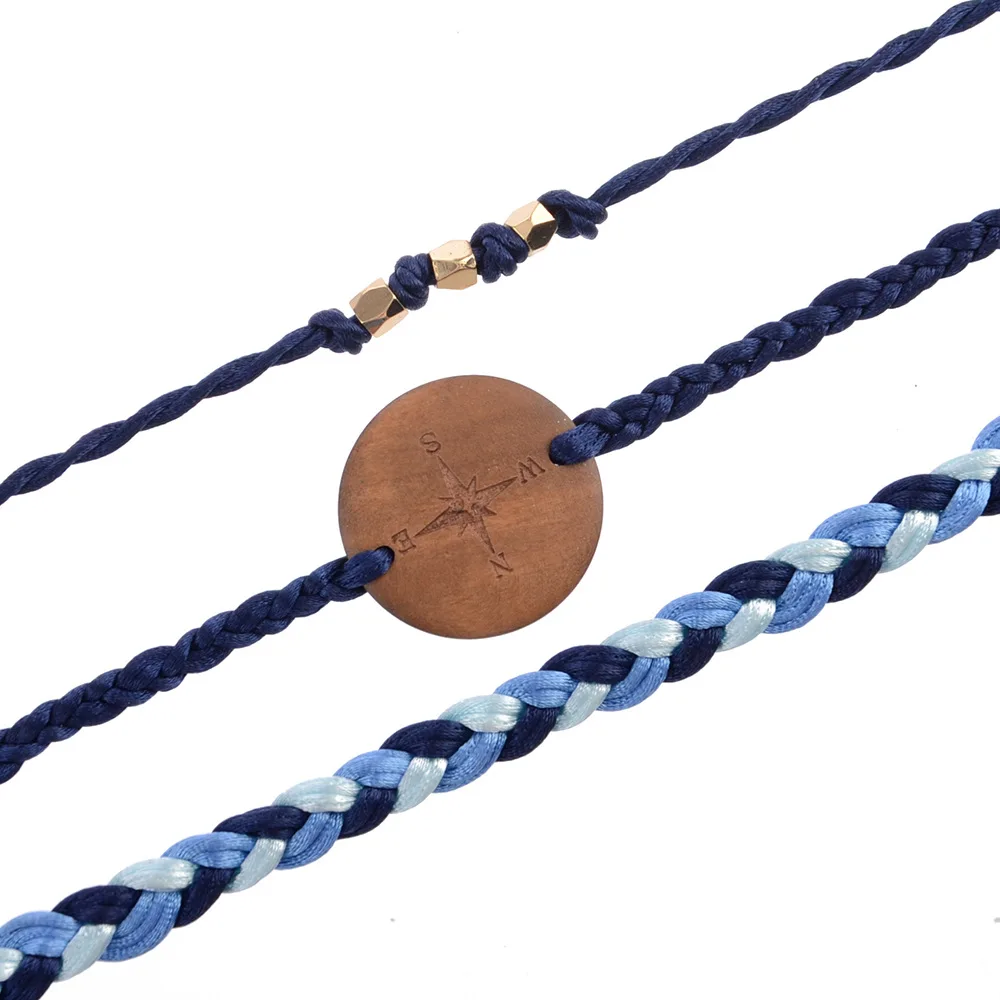 3 шт./компл. простой женский браслет с бусинами и компасом синий плетеный из
