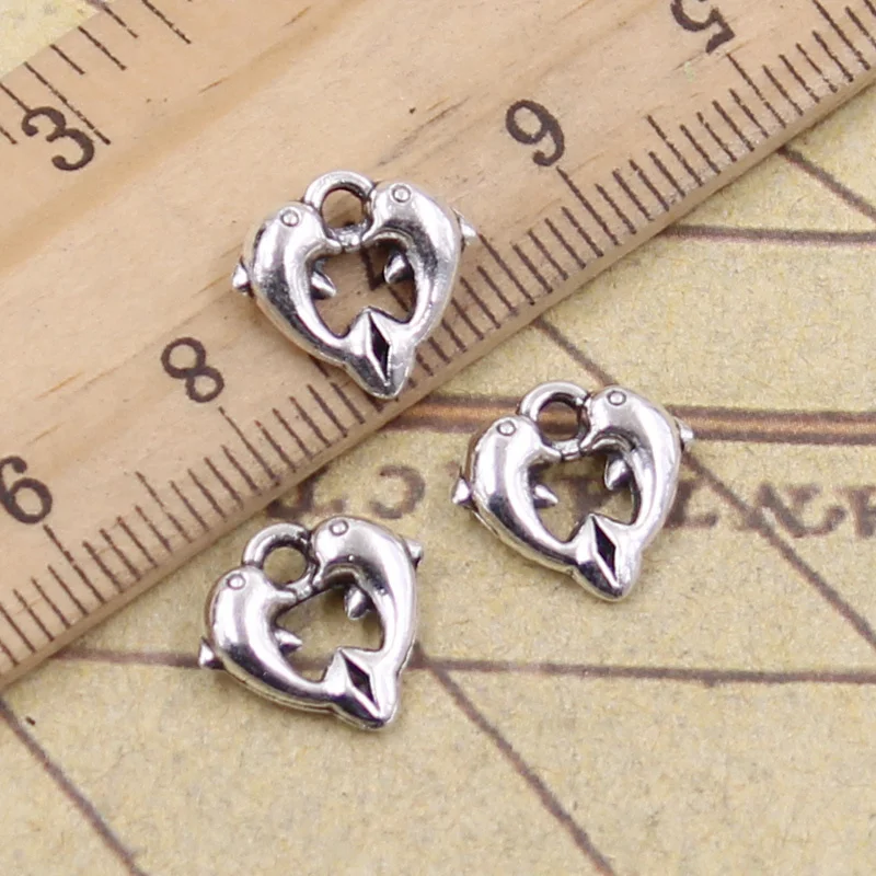 

40pcs Charms Double Dolphin 11x11mm Antique Silver Color Pendants Making DIY Handmade Tibetan Finding Jewelry For Bracelet
