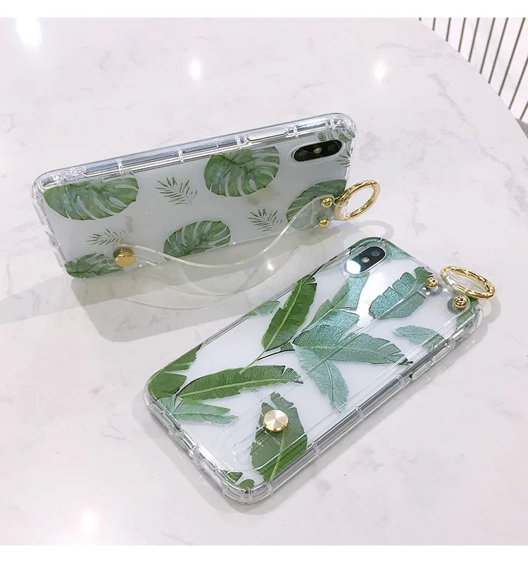 Сэм S10 милый лист прозрачный чехол для samsung Galaxy S6 S7 край S8 S9plus S10plus note8/9/4/5 ремешок задняя крышка+ ремень