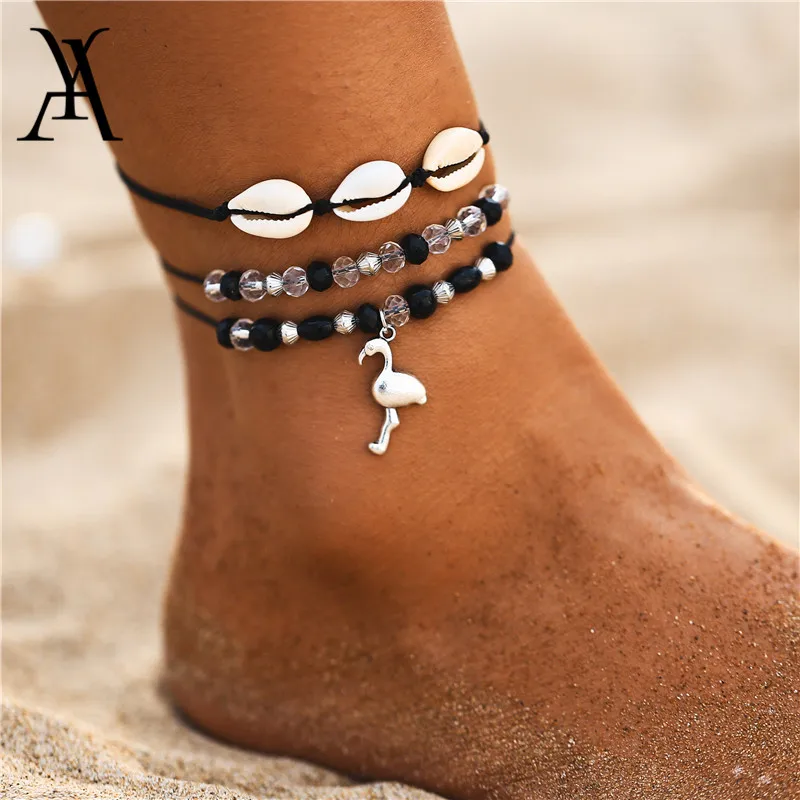 Boho Ocean Beach Sea Shell Cowrie лодыжки браслет Многослойные Бусины Регулируемая Веревка
