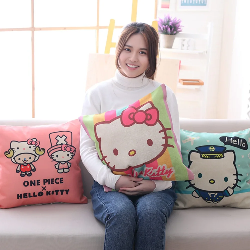 Каваи HelloKitty Подушка наволочка из льна мягкий плюшевый текстиль квадратный