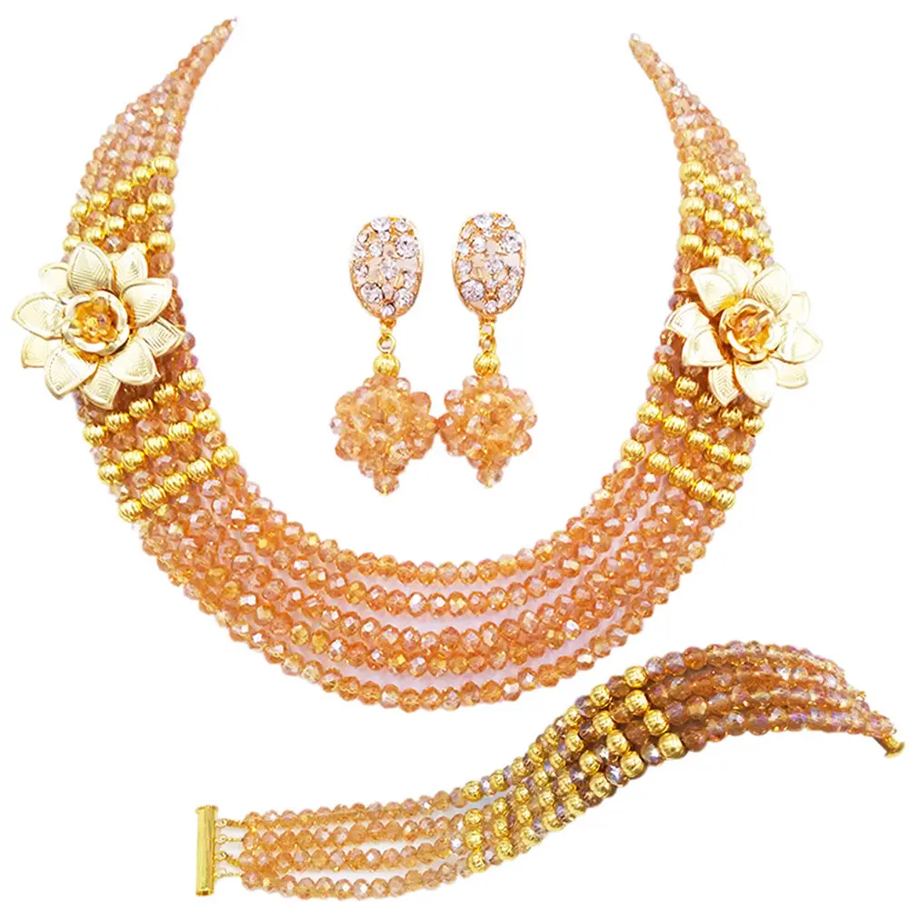 Модный Золотой AB Кристалл бисера Мульти нити ожерелья наборы нигерийские