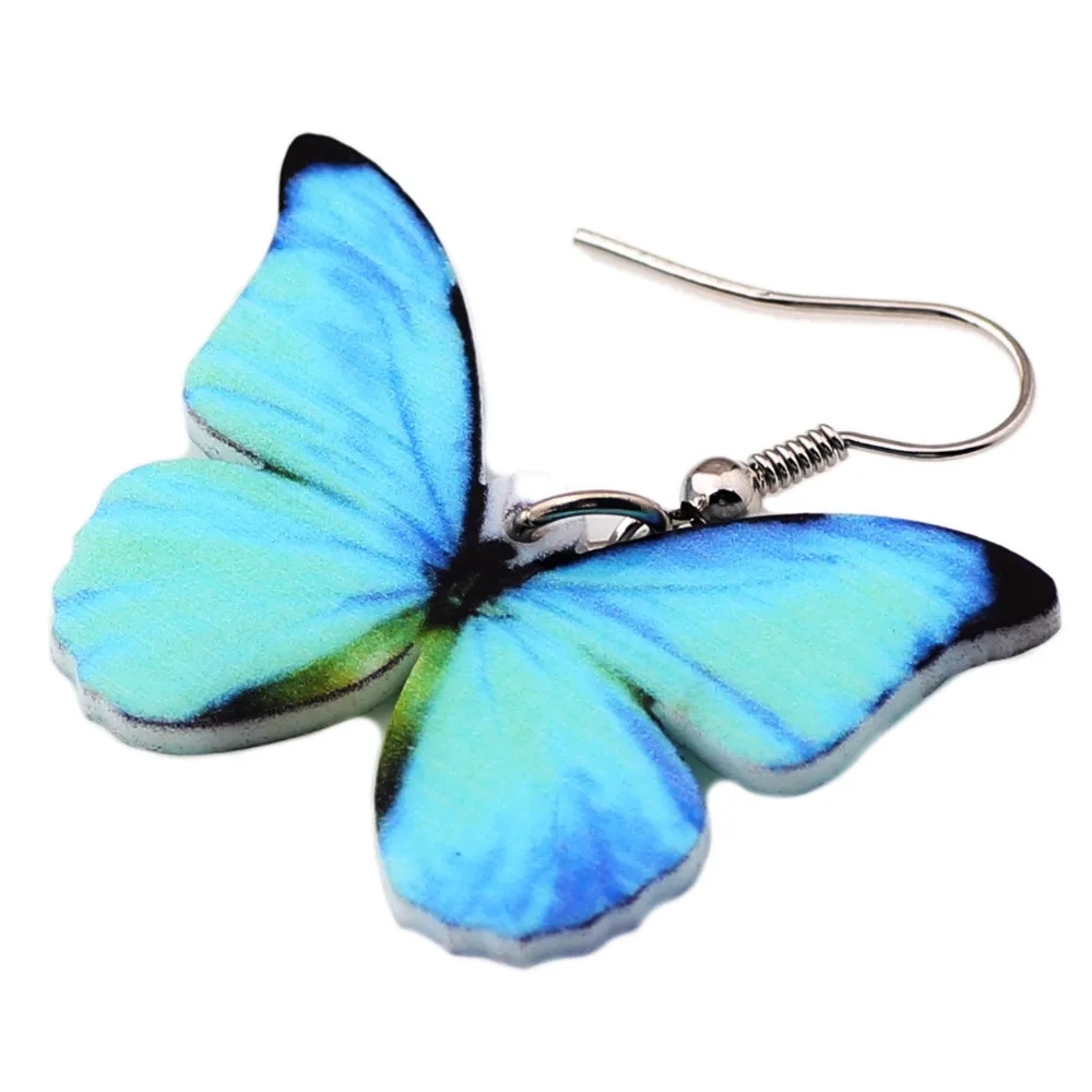 Женские акриловые серьги подвески Bonsny крупные бабочки Morpho Menelaus модные