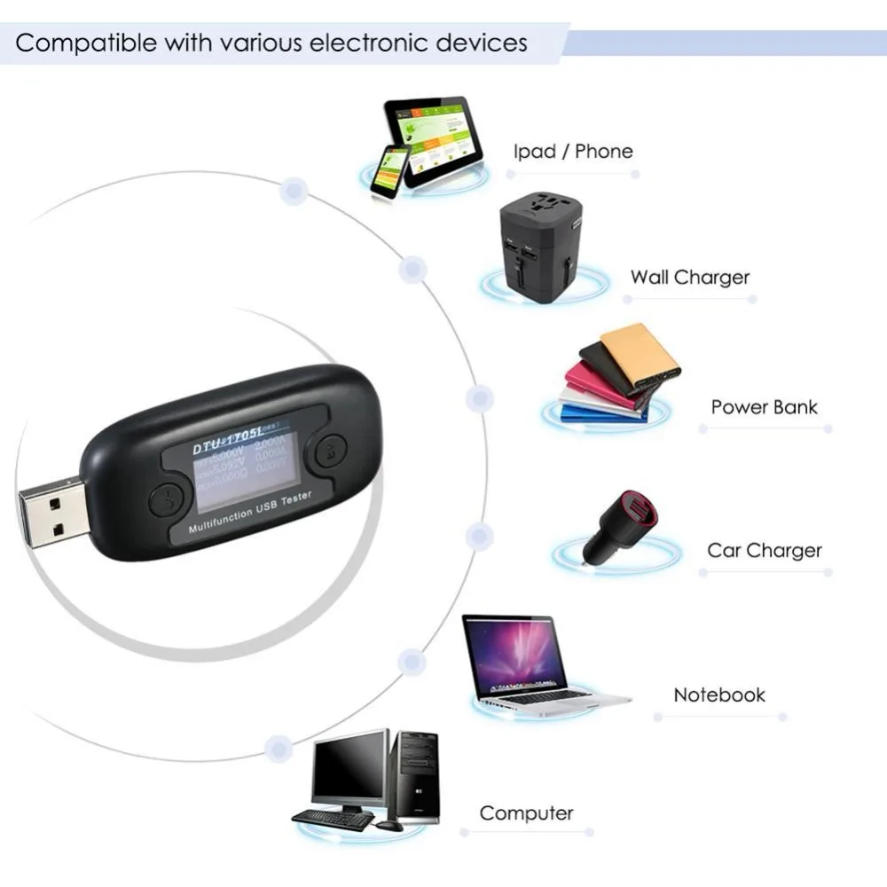 DTU 1705L Быстрая зарядка USB ЖК тестер напряжение тока измеритель мощности