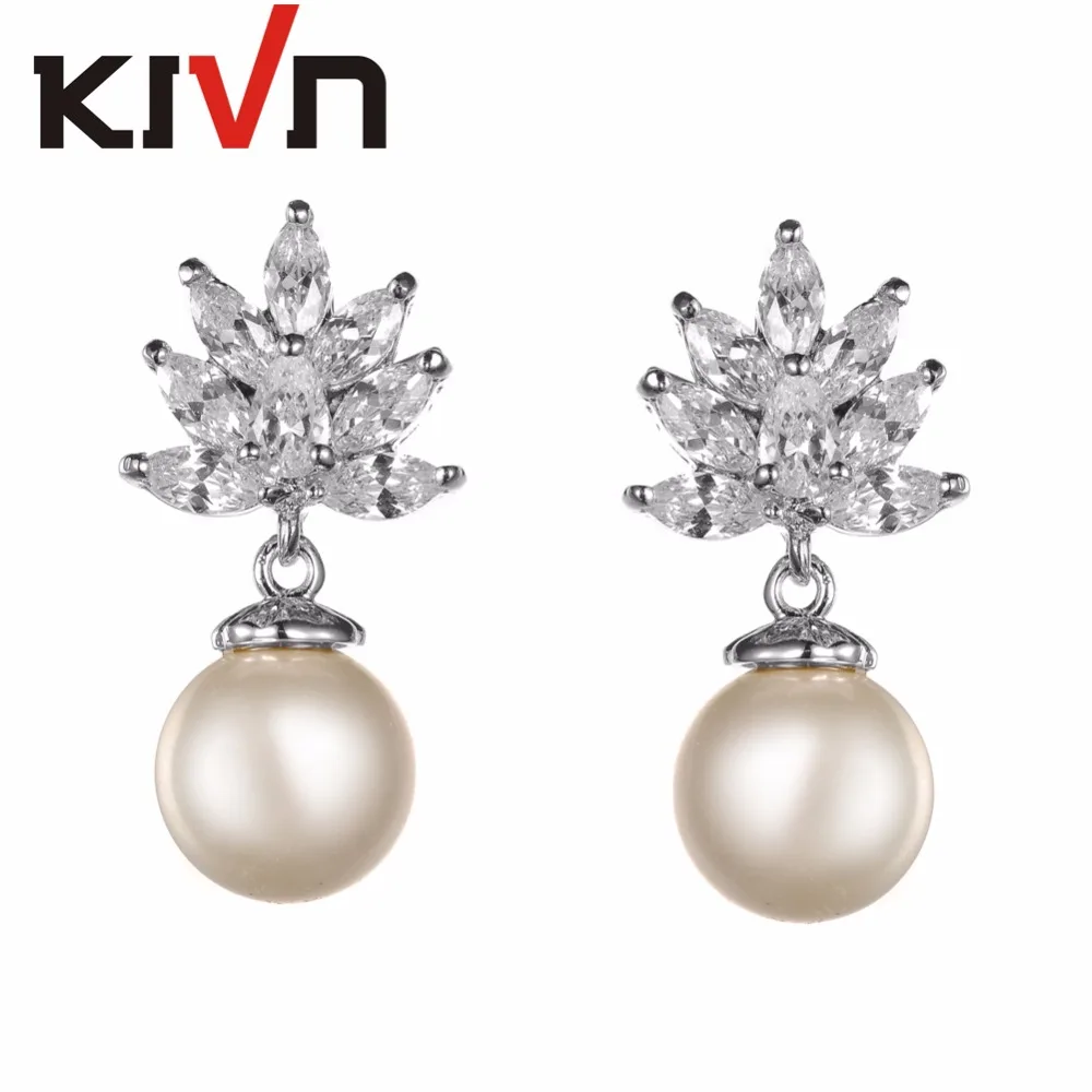 KIVN Womens Fashion Jewelry Dangle CZ Cubic Zirconia Wedding Bridal Simulated Pearl Earrings Birthday Christmas Mothers Gifts | Украшения и