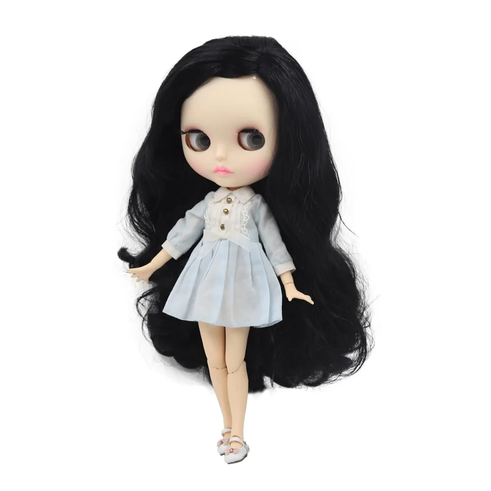 Кукла Blyth ICY DBS 30 см белая кожа мягкая черная без челки длинные кудрявые волосы 1/6