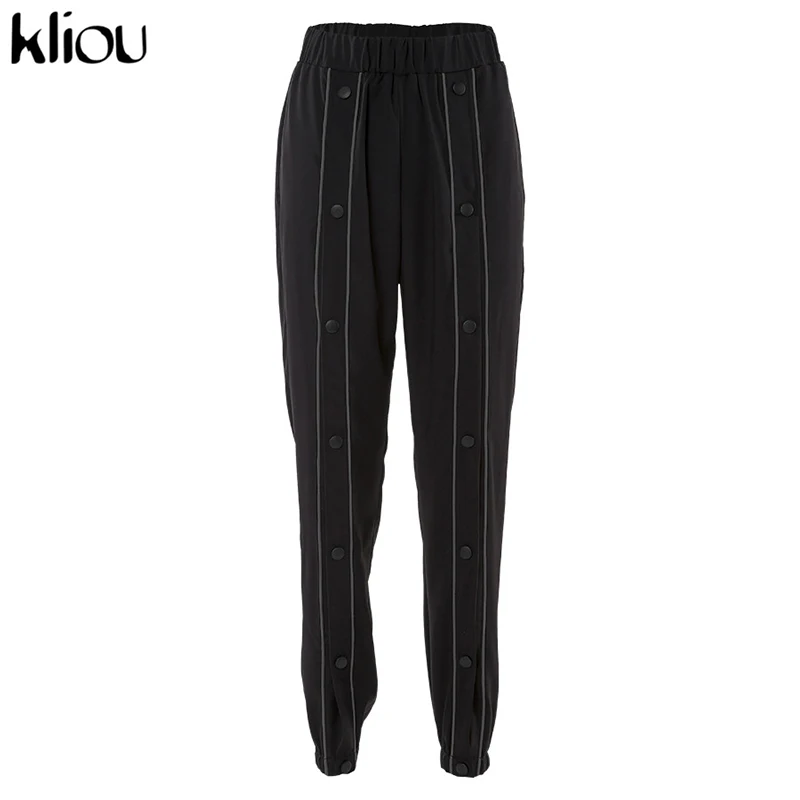 Kliou women casual pants long length hollow out black cargo pants high waist autumn new arrival fashion street trousers - Цвет: Черный