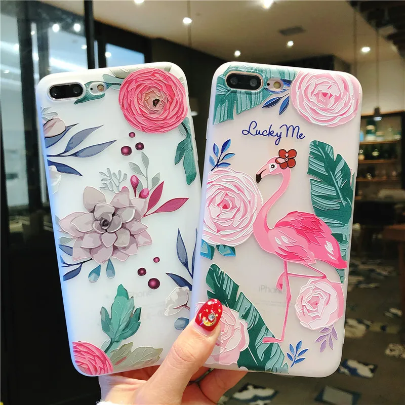 Summer Flamingos Love Silicone Emboss Phone Cases For Apple IPhone X XS MAX XR Soft TPU Back Cover Iphone 7 6 6S 8 Plus Case | Мобильные