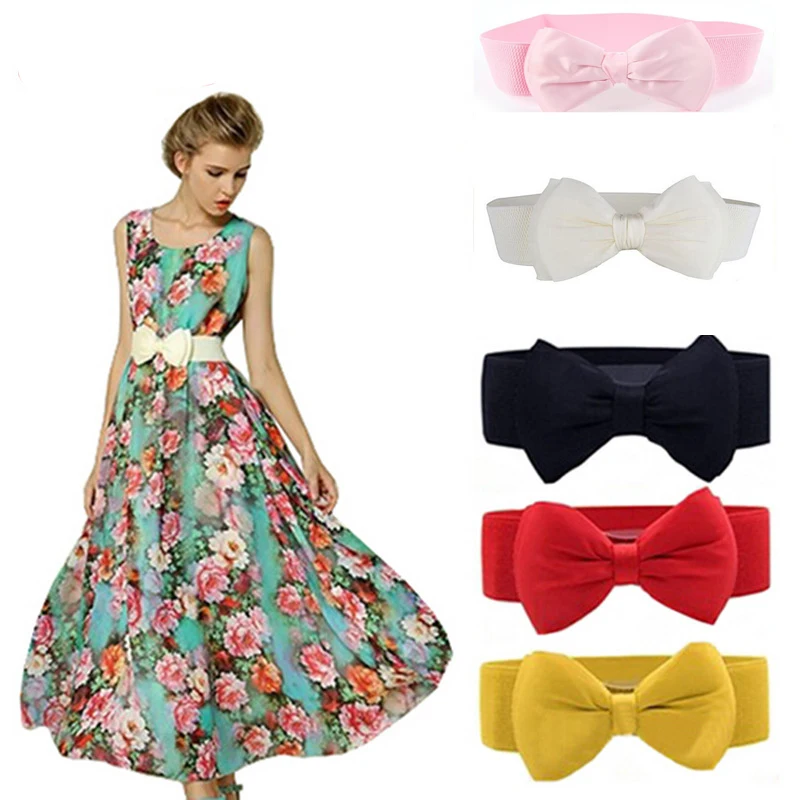 Модный женский широкий эластичный пояс с бантом камербанд аксессуары для