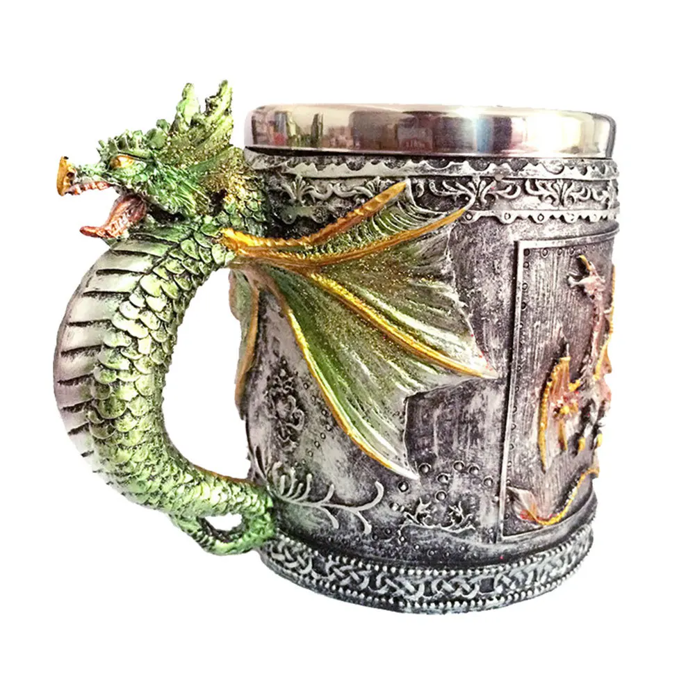 3D Pattern Stainless Steel Mug Dragon Tankard Knot Work Beer Coffee Tea Cup | Дом и сад