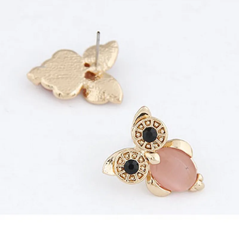 Женские серьги гвоздики Kymyad винтажные золотистые с розовым/белым камнем кошачий