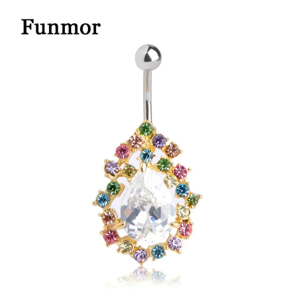Кольцо для пирсинга пупка с крупными золотыми и зелеными кристаллами|jewelry