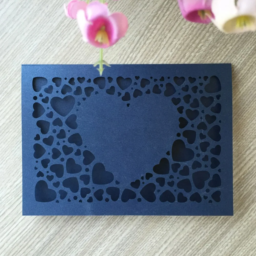 100pcs Laser Cut Shimmer pearl paper craft Heart Pattern Wedding Invitations Card | Дом и сад