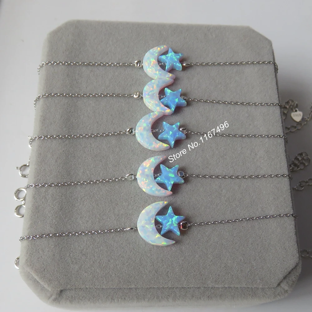 50 шт./лот смешанные цвета с Луной и звездой из опала браслет стерлингового