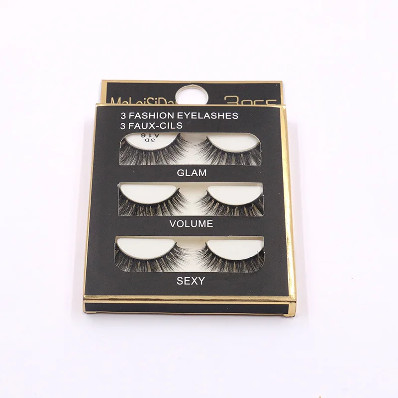A16 3 пары Ложные Eylashes натуральный длинные черные 3D искусственной норки отдельных