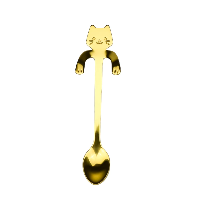 Gold FHEAL маленькая мини-ложка 304 из нержавеющей стали для кошек, кофейная ложка для перемешивания, чайная ложка, чайная ложка, десертная ложка, короткая ручка, посуда - Цвет: Gold