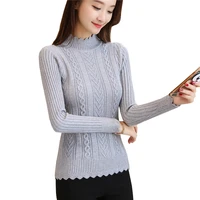 women pullover and sweater 2021 new half turtleneck long sleeve twist knitted tops high elastic pullover sweaters pull femme