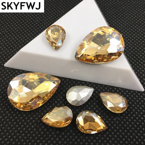 gold champagne Все Цвета Стекло Кристалл указал назад Teardrop Стразы 4x6,7x10,10x14,13x18,18x25,20x30 мм платье капля камень - Цвет: gold champagne