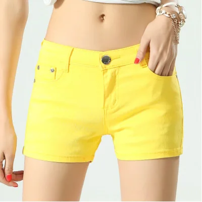 Yellow Женские шорты, джинсовые шорты, хлопковые, яркие цвета, короткие джинсы для женщин, средняя талия, черные, белые, сексуальные шорты, Feminino, горячая Распродажа - Цвет: Yellow
