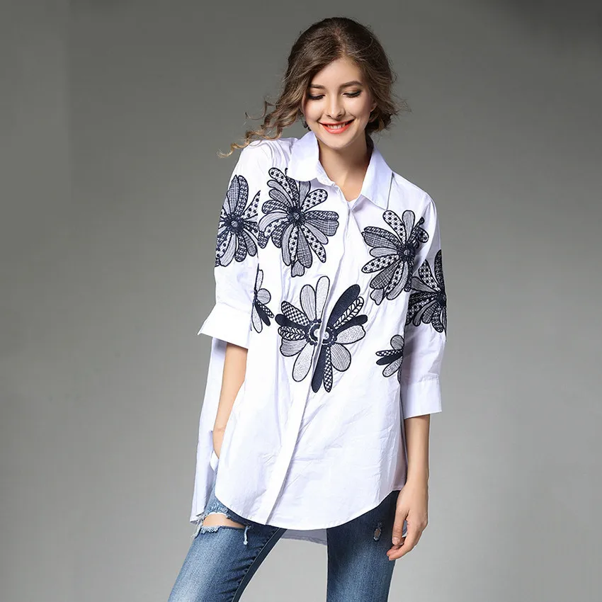 Европейская модная Осенняя белая рубашка для женщин с рукавом 3/4 Повседневная