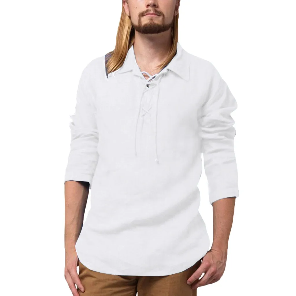 camiseta hombre, Мужская мешковатая рубашка из хлопка и льна с длинным рукавом, Ретро стиль, туника, топы, блузки, camisa social masculina