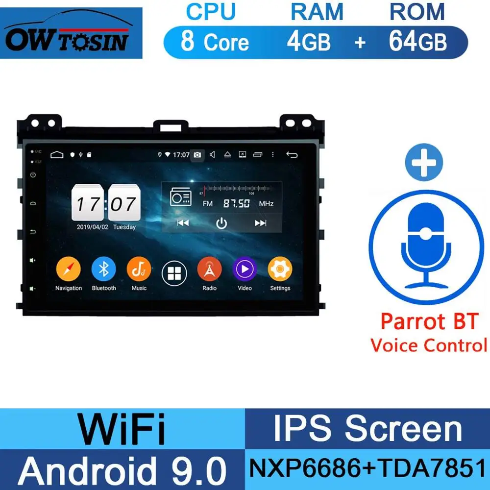 64G Parrot BT " ips Android 9,0 8 ядерный 4 Гб ram+ 64 ГБ rom автомобильный DVD радио gps для Toyota Land Cruiser Prado LC 120 2002-2010 DSP CarPlay Parrot BT - Цвет: 64G Parrot BT