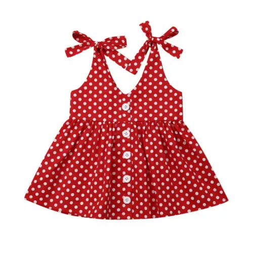 Cute Infant Red Polka Dot Dress Fashion Baby Girl Sleeveless Short Outfits Toddler Summer Clothes | Детская одежда и обувь