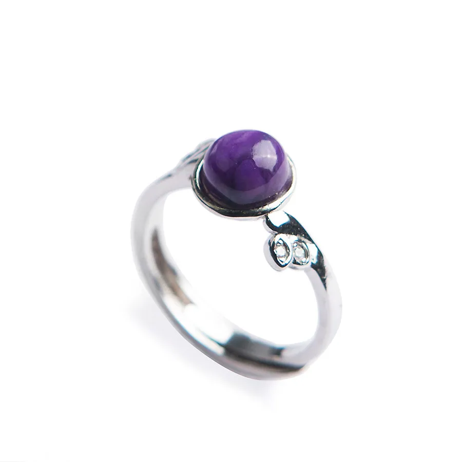 Adjuestable South  Africa Genuine Natural sugilite Purple Stone Bead Fashion Sliver Women Wedding Ring 7*7mm