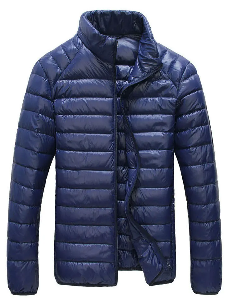 Dark blue Новая мужская зимняя куртка ультра легкий 90% белый утиный пух куртки повседневные переносные зимние пальто для мужчин плюс размер пуховики - Цвет: Dark blue