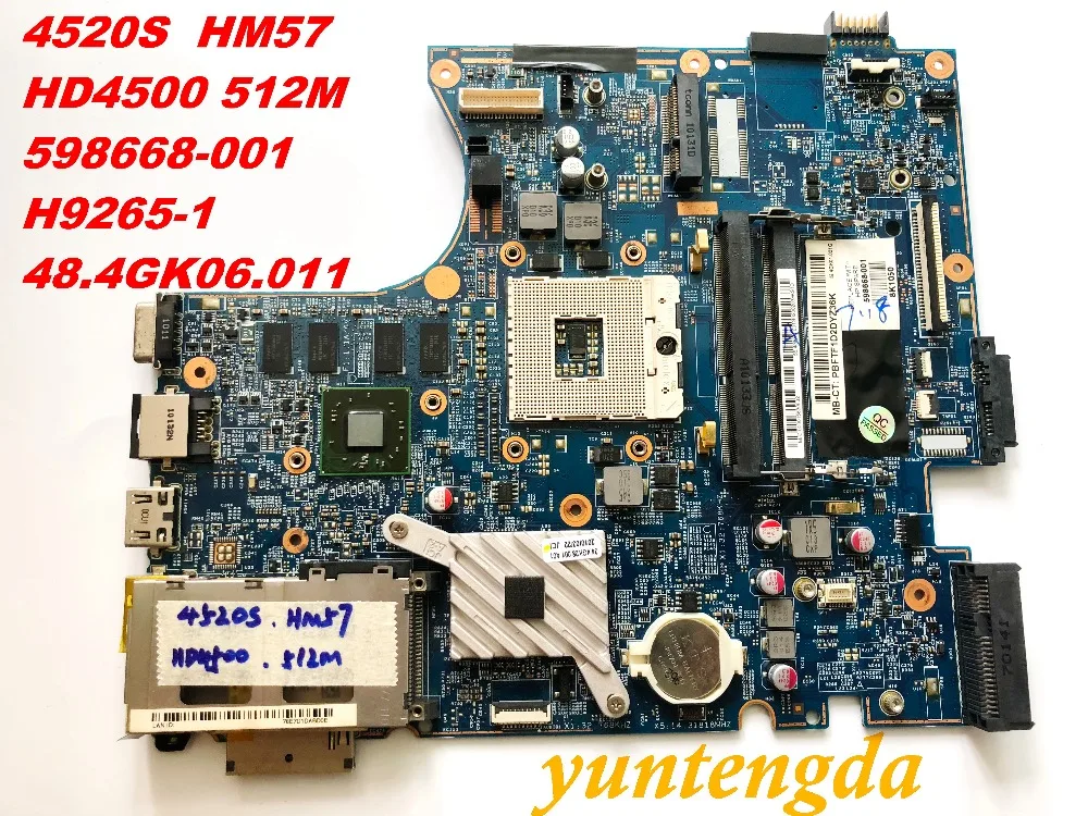 Оригинальная материнская плата для ноутбука HP 4520S HM57 HD4500 512M 598668-001 H9265-1 48.4GK06.011