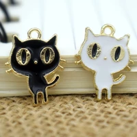10pcs 15x19mm lovely black cat enamel charms alloy animals pendants bracelets diy accessories necklace keychain jewelry yz038