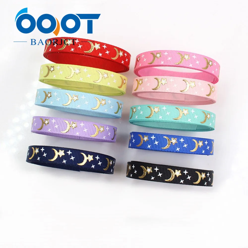 

OOOT BAORJCT I-19418-1025 3/8" 10yards Solid color Hot stamping stars moon Ribbons,DIY bow cap accessories and decorations