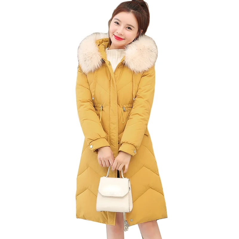 

New Winter Jacket Women Parka Hooded Fur Collar Mid-Long Down Cotton Jacket Thicke Warm Plus Size Women Snow Cotton Padded Coat
